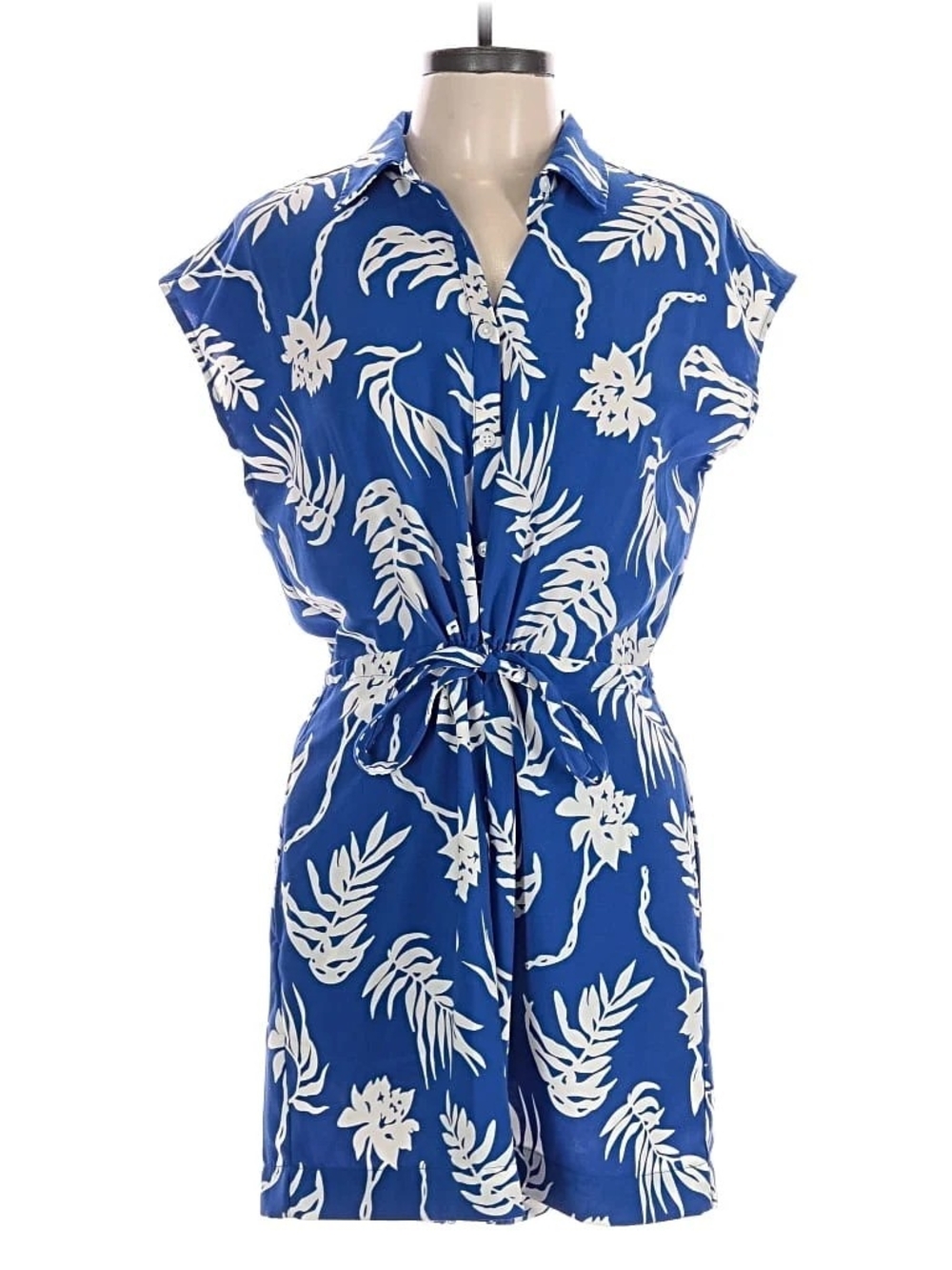 Lands' End Blue and White Floral Tie-Waist Romper